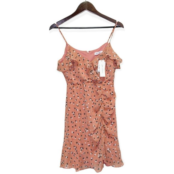 All in Favor Dresses & Skirts - All in Favor Women's M Spaghetti Strap Ruched Front Dress Mauve Spots Dusty Pink